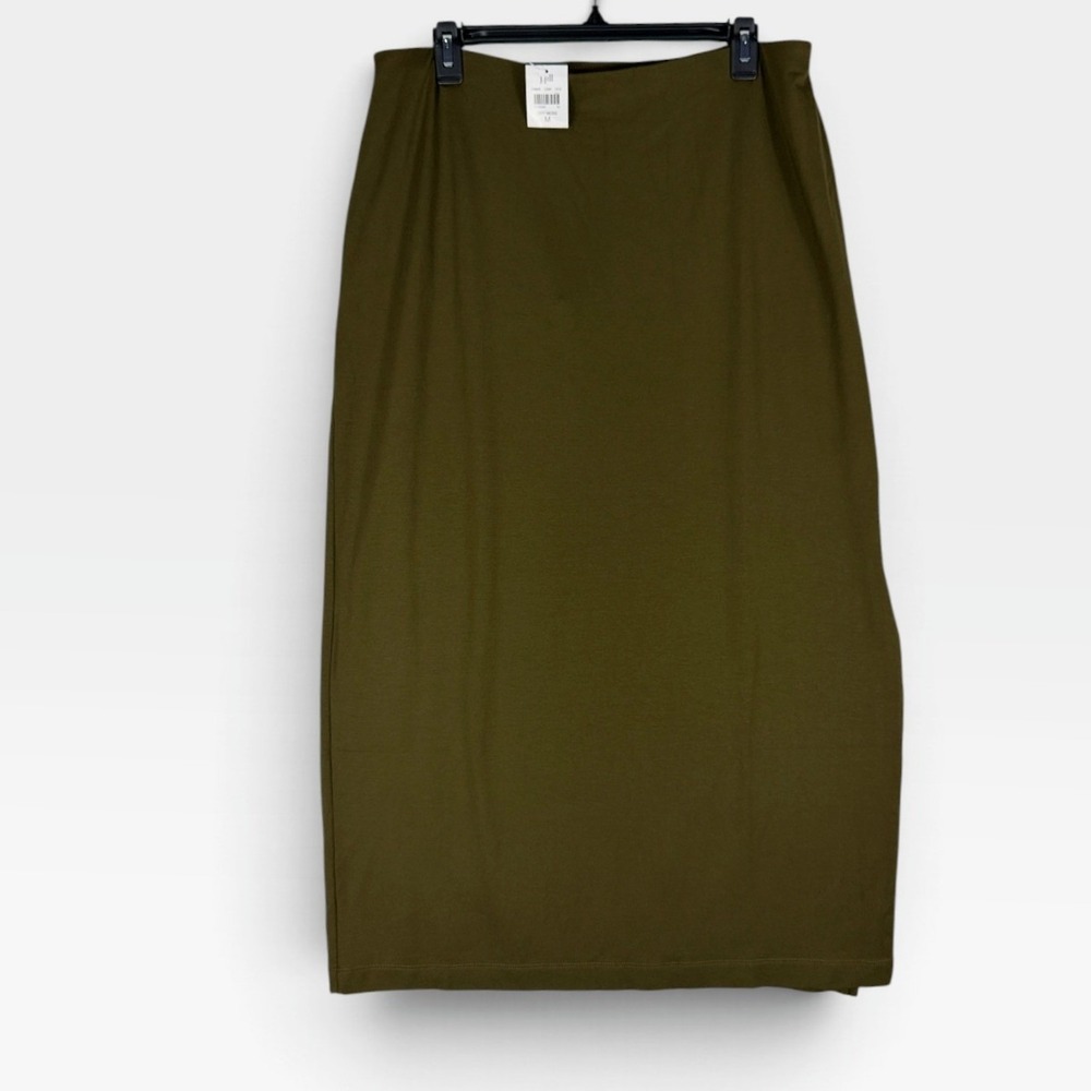 J. Jill Wearever Maxi Skirt Womens M Dry Moss Green Side Slit Stretch Knit NEW